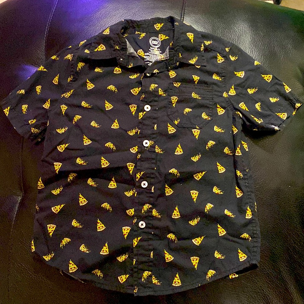 Boys button down pizza shirt 6/7